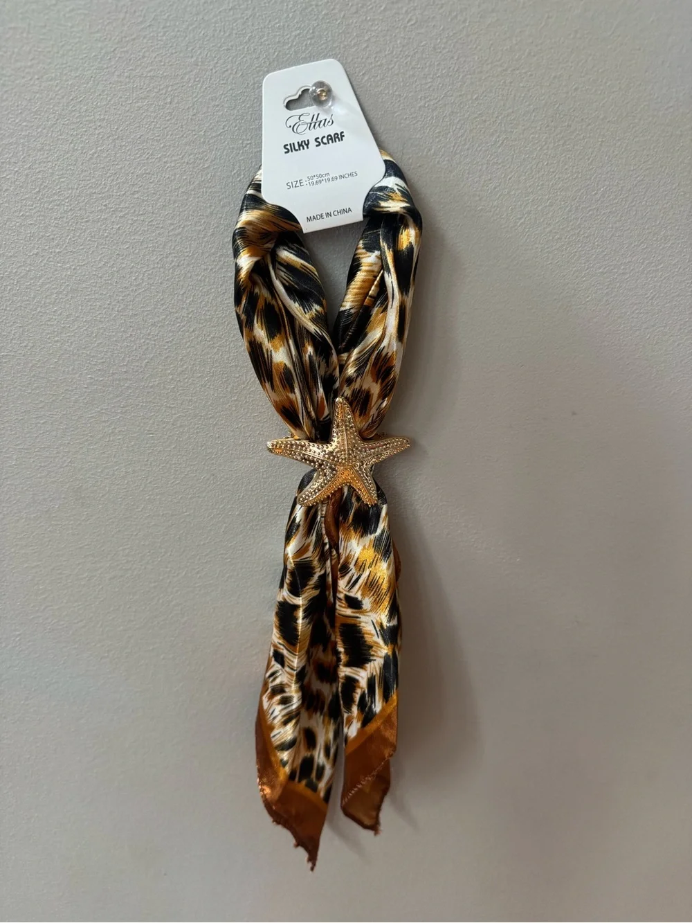 Faux Satin Animal-Print Scarf in Brown, Black & White and Starfish Clip